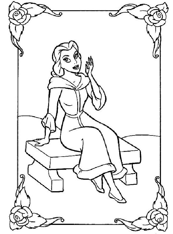 coloriage Belle assise sur un banc